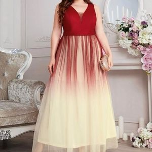 Plus Ombre Contrast Mesh Bridesmaid Dress